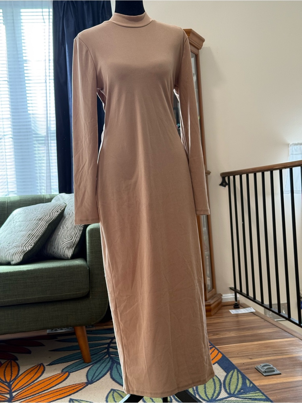 Taupe Women's Long Sleeve Mock Neck Maxi Dress - Beige